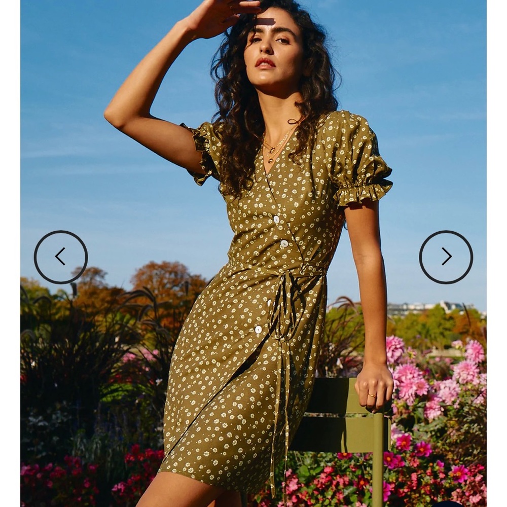 Simple Retro Jeanne Floral Tea Dress - Green